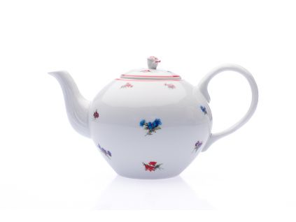 Konvice čajová se sítkem, 1,20 l, házenka s červeným proužkem, porcelán Dubí