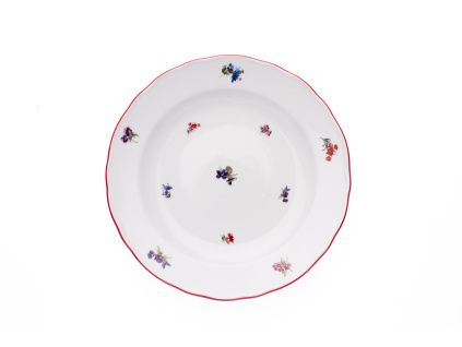 Talíř mělký, 24 cm, házenka s červeným proužkem, Český porcelán