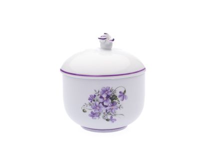 Cukřenka s víčkem bez výřezu  0,30 l,  fialky,  Český porcelán