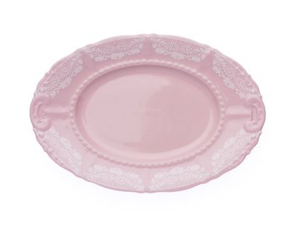 Mísa oválná, 32 cm, růžový porcelán, Sonáta, bílá krajka, Leander