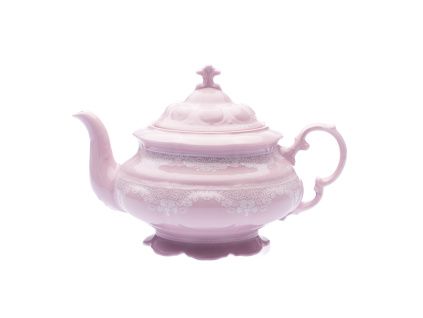 Konvice čajová 1,5 l, růžový porcelán, Sonáta, bílá krajka, Leander