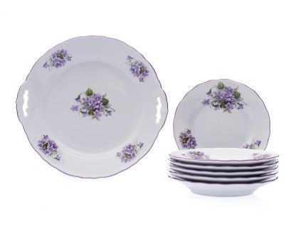 Koláčová souprava, 7 d., fialky, Český porcelán