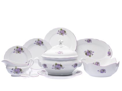 Jídelní souprava, fialky, 25 d., Český porcelán Dubí