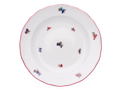 Talíř mělký, 26 cm, házenka s červeným proužkem, Český porcelán