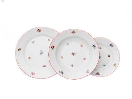 Talířová sada, talíř mělký 26 cm, házenka s červeným pr., porcelán Dubí