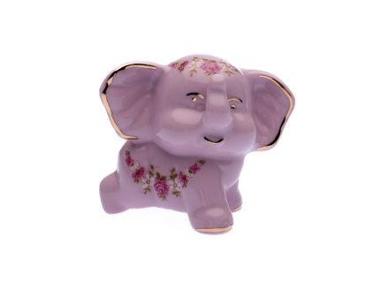 Slon 7 cm, růžový porcelán, růžičky, Leander