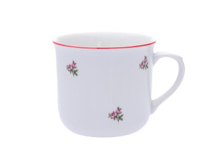 Hrnek Vařák, 0,65 l, porcelán Dubí, růžová házenka s červeným proužkem