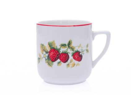 Hrnek Pětka, 400 ml, Český porcelán, jahody, červený proužek