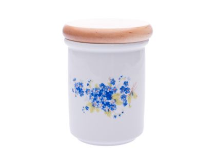 Dóza s dřevěným uzávěrem B - střední  10,5 x 8,2 cm, pomněnky, Český porcelán
