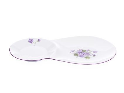 Snídaňový tácek dvojitý, 29,8 cm x 16,7 cm, fialky, Český porcelán