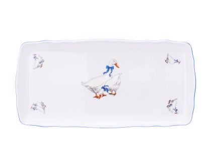 Podnos čtyřhranný, 33 cm, husy, Český porcelán