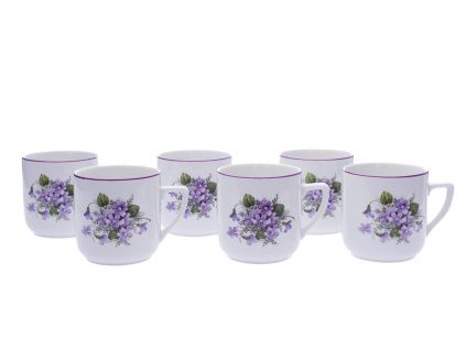 Sada hrnků Pětka, 400 ml, porcelán Dubí, fialky, 6 ks