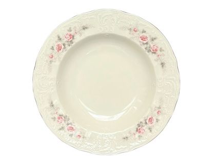 Talíř hluboký, Bernadotte, 23 cm, růže, zlatá linka, slonová kost, Thun