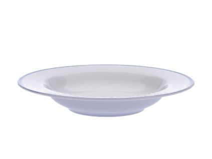 Extra hluboký talíř, 330 ml, český porcelán, bílá krajka, modrý lem, Thun