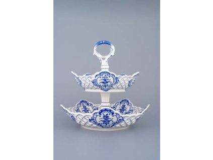 Etažér 2-dílný - mísy pětihranné prolamované  19+24 cm,  cibulák, Český porcelán