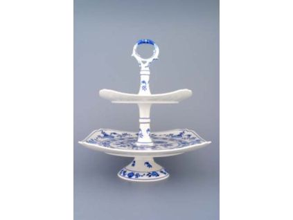 Etažér 2-dílný - talíře hranaté na noze  21+29 cm,  cibulák, Český porcelán