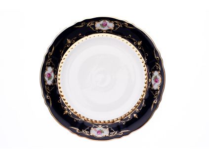 Mísa mělká, 32 cm, český porcelán, kobalt, růže, Leander