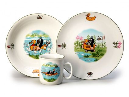 Krteček a kačenka, dětská porcelánová souprava, Thun, 3 ks
