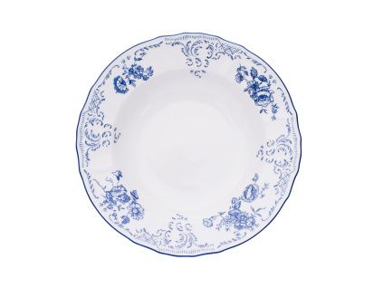 Talíř hluboký, 23 cm, český porcelán, Bernadotte, modré květy, Thun