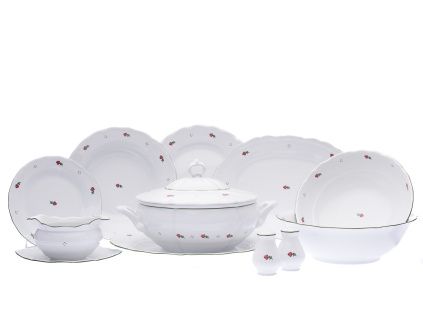 Jídelní souprava, Verona, 26 d., růžové kytičky, porcelán G. Benedikt
