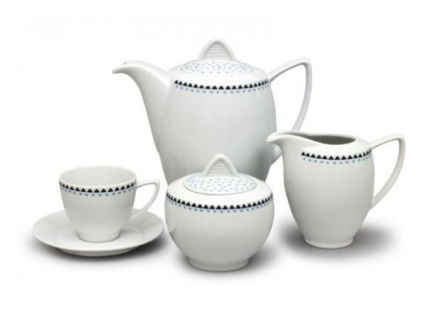 Kávová souprava, český porcelán, Lea, modré kamínky, Thun, 15 d.