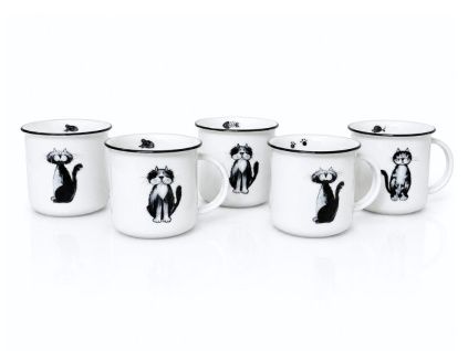 Sada hrnků Tina, 250 ml, kočky, 5 ks, porcelán Dubí