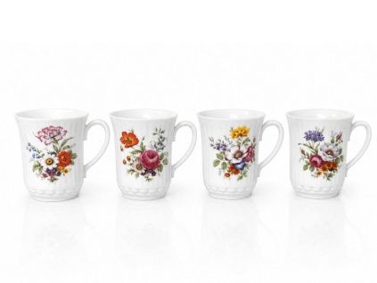 Sada hrnků Derby, 0,25 l, pestré květy, 4 ks, Český porcelán