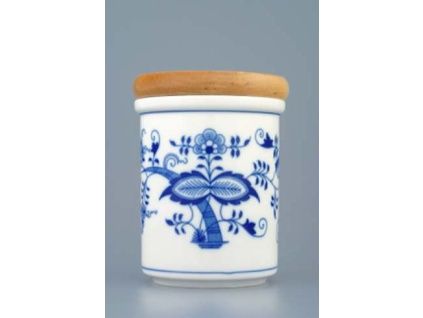 Dóza s dřevěným uzávěrem B - střední  10,5 x 8,2 cm, cibulák, Český porcelán