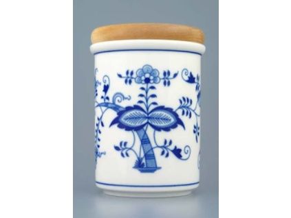 Dóza s dřevěným uzávěrem C - velká  12,5 x 9,7 cm, cibulák, Český porcelán