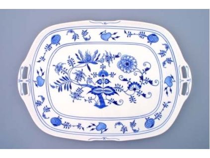 Podnos čtyřhranný s uchy  48 x 33 cm, cibulák, Český porcelán