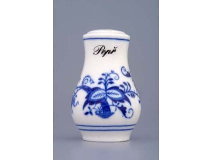 Pepřenka sypací s nápisem Pepř  7,5 cm, cibulák, Český porcelán