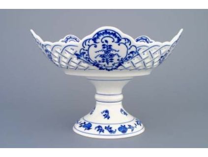 Mísa pětihranná prolamovaná na dort. Noze  24 cm, cibulák, Český porcelán