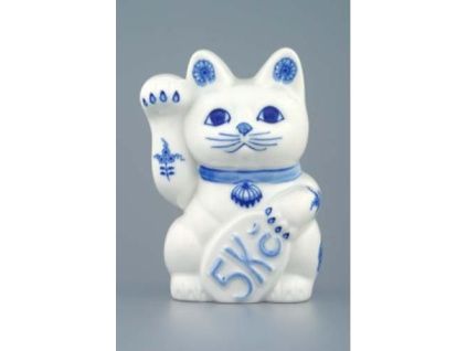 Kočka zvací / kasička 16 x 9 cm, cibulák, Český porcelán