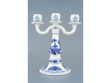 Svícen tříramenný 25 cm, cibulák, Český porcelán