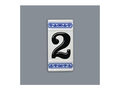 Číslo na dům - rámeček na střed, číslo 2, 110 x 55 mm, cibulák, Český porcelán