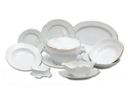 Bernadotte, jídelní souprava, zlatý proužek, bílý porcelán, Thun, 25 ks