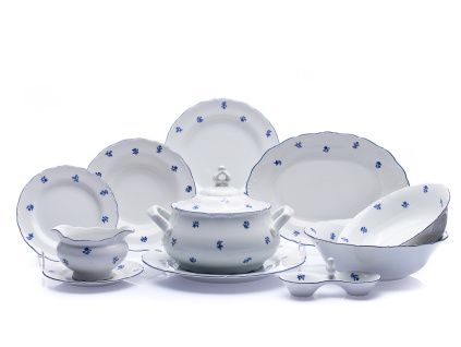 Jídelní souprava Ophelia, český porcelán, modré házenky, Thun RZ, 25 d.