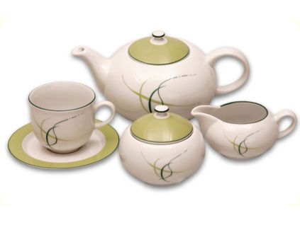 Opal, čajová souprava, tráva, český porcelán, Thun