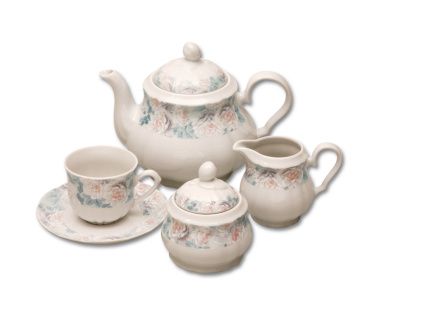 Rose, čajová porcelánová souprava, růžičky, Thun, 15 d.