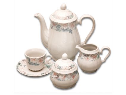 Rose, kávová porcelánová souprava, růžičky, Thun, 15 d.