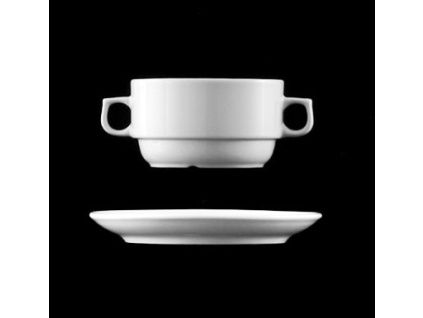 Šálek na polévku s podšálkem 460 ml, bílý porcelán, Praha, G. Benedikt