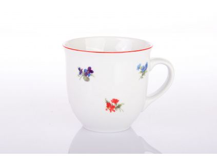Hrnek Mirek, házenka s červeným proužkem, 0,4 l, Český porcelán Dubí