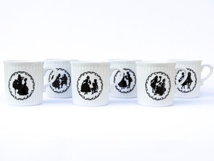 Mozart, sada hrnků 0,25 l, Český porcelán Dubí, siluety, 6 ks