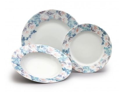 Rose, talířová souprava, český porcelán, růžičky, 18 d.