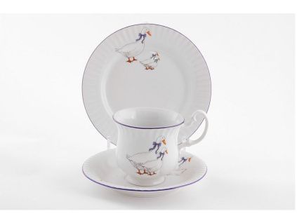 Porcelánová souprava na snídani, husy, Leander, 3 d.