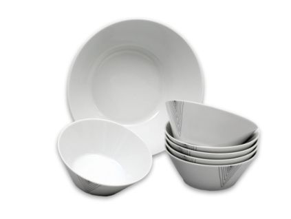 Tom, kompotová souprava, český porcelán, šedé špičky, Thun, 7 d.