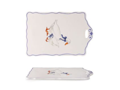 Prkénko s úchytkou 27 cm, husy, český porcelán, Leander