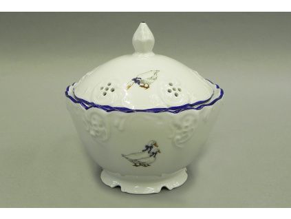 Dóza kulatá s víčkem 12,5 cm, husy, český porcelán, Leander